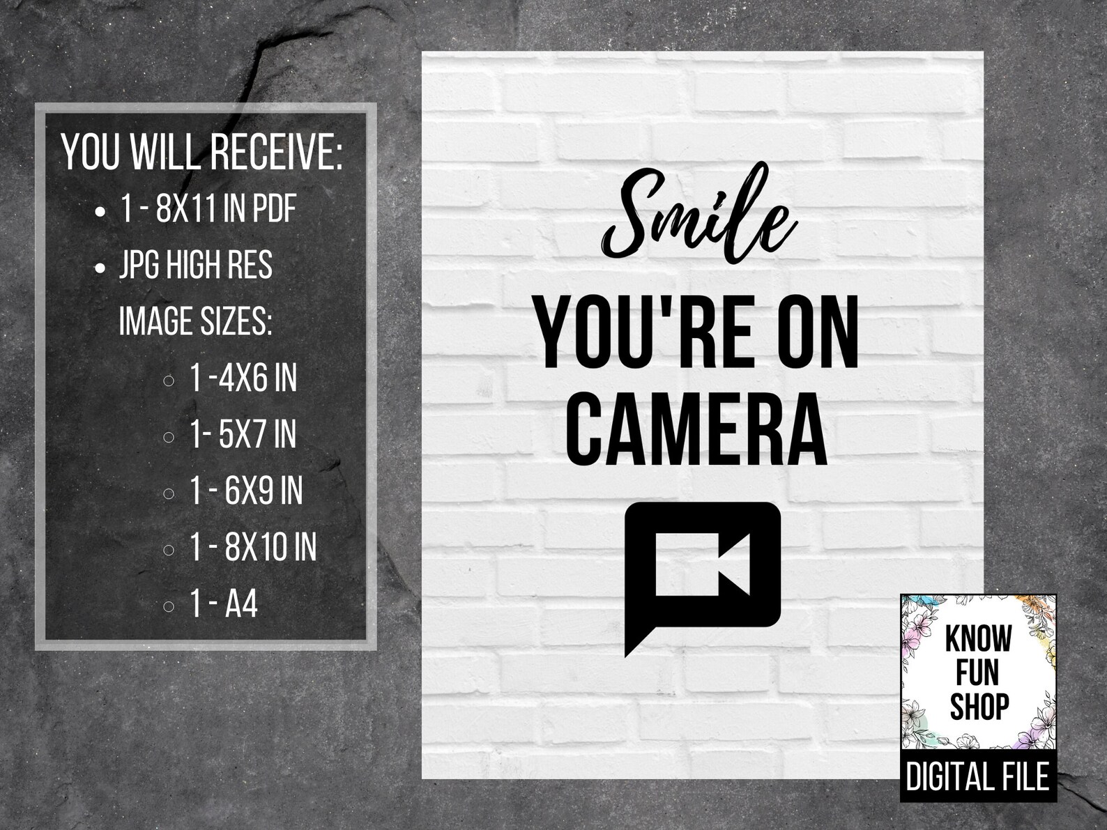 You're on Camera Printable Sign - INSTANT DOWNLOAD! - Smile Security ...