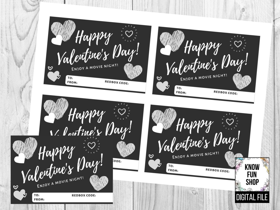 Redbox Valentine's Day Movie Printable Last Minute Gifts | Etsy