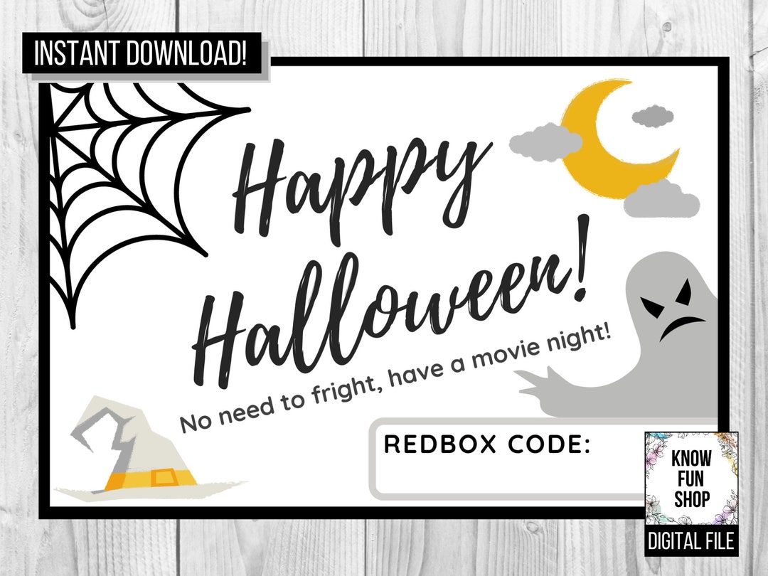 Redbox Halloween Movie Printable INSTANT DOWNLOAD Gift Card Code