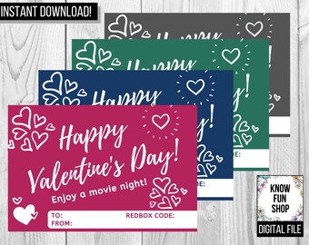 Redbox Valentine's Day Movie Printable Last Minute Gifts | Etsy
