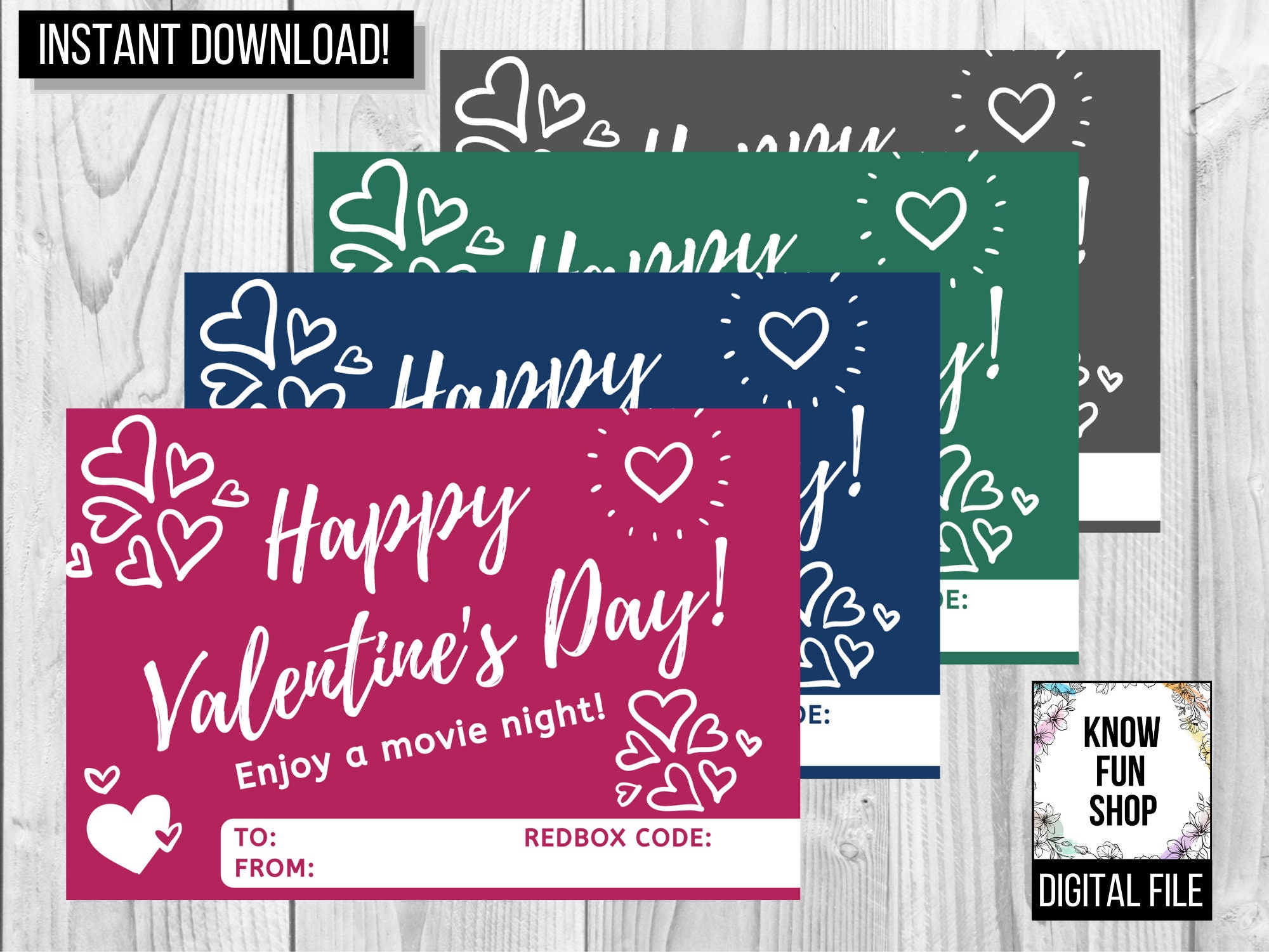 Redbox Happy Valentine s Day Printable Cards 4 COLORS Etsy