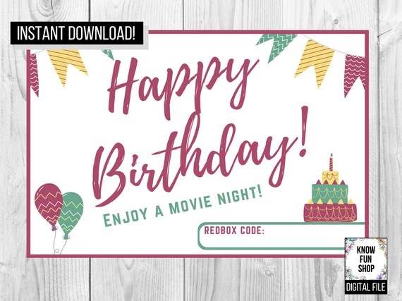 Redbox Happy Birthday Printable Cards INSTANT DOWNLOAD | Etsy