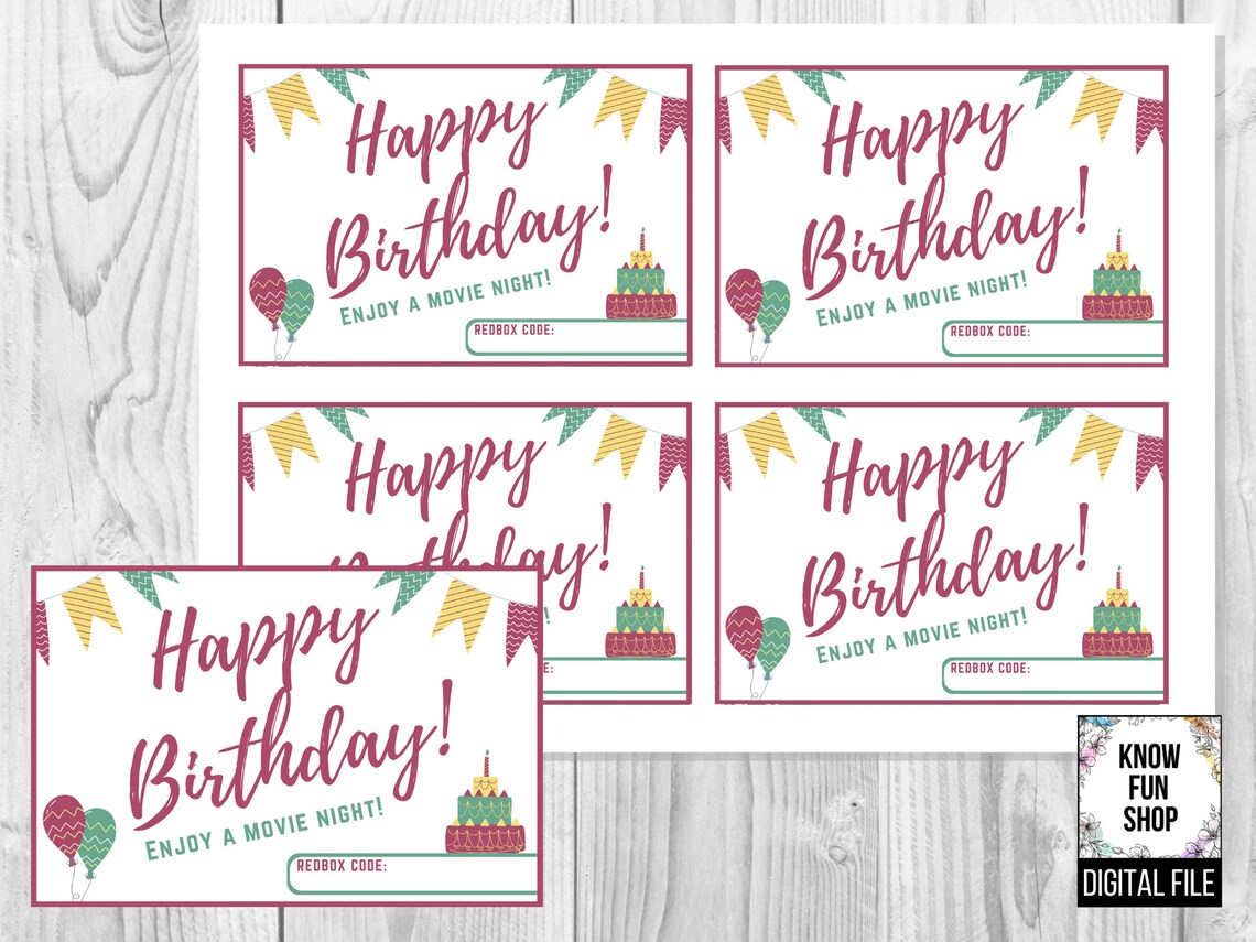 Redbox Happy Birthday Printable Cards INSTANT DOWNLOAD - Etsy