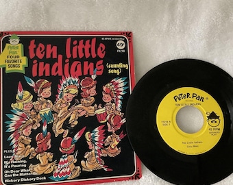 Peter Pan Records players and orchestra Ten Little Indians 45 Rpm Vinyl Vintage