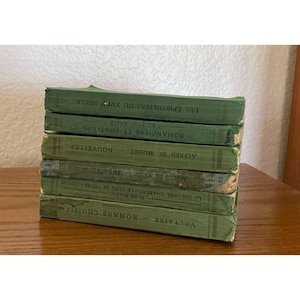 6 Libros Antiguos Libro Verde Pila de Literatura Francesa Clásica decoración vintage 7x4.