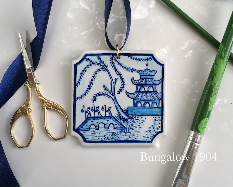 Chinoiserie Ornament Blue and White Christmas Ornament Blue Etsy