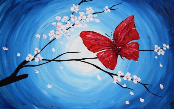 Butterfly on Blue Background Acrylic Painting on Canvas - Etsy