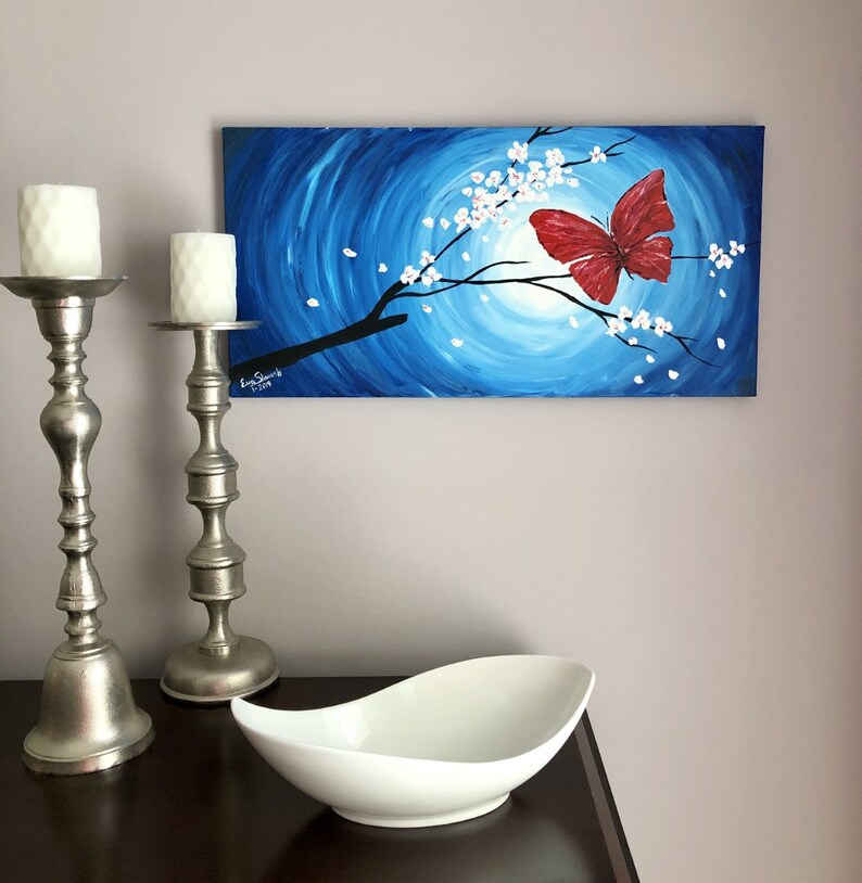 Butterfly on Blue Background Acrylic Painting on Canvas Etsy