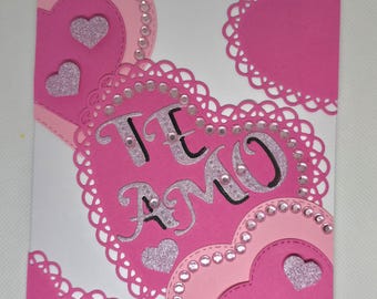 Feliz Cumpleaños Happy Birthday Card –te amo cards-  Spanish Greeting Card –Gift for Her – Unique Handmade Paper Craft