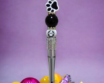 Paw print pen, bead pen,beaded pen, cool pens, ballpoint pen, decorative pen, gift for her or animal lover, cute stationary, office supply