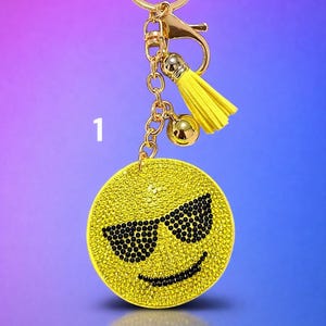 Rhinestone Sparkly Face Keychain evil eye  Bling Bag Charm, Optional Resin Letter, owl keychain Gift for Her, Purse & Backpack Accessory
