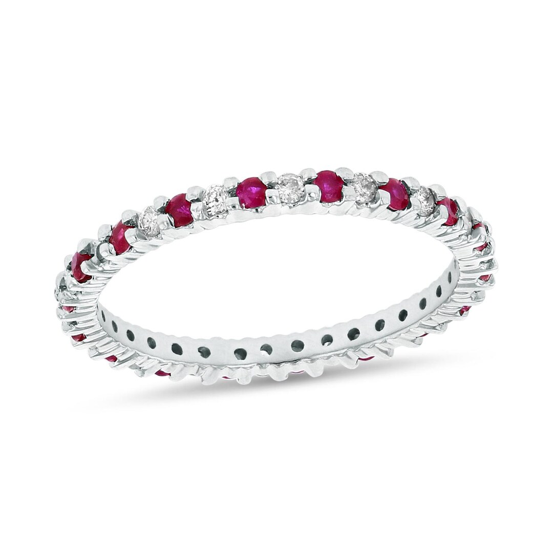 Ruby & Diamond Eternity Band - 14K White Gold Anniversary Ring - Etsy