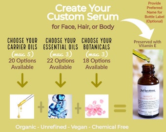 CUSTOM SERUM | Organic Face Oil, Hair Oil, Body Oil | Choose From Over 20 Carrier Oils, Essential Oils, and Botanicals | DIY Skincare