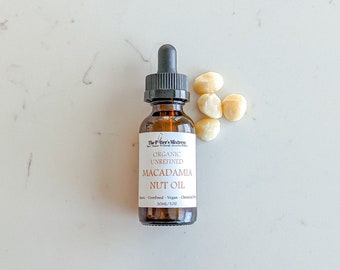 MACADAMIA NUT OIL | organic, cold pressed, and unrefined | face, hair, and body oil | vegan | zero waste skincare | amber glass bottle