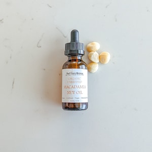 MACADAMIA NUT OIL | organic, cold pressed, and unrefined | face, hair, and body oil | vegan | zero waste skincare | amber glass bottle