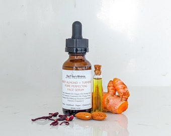 SWEET ALMOND + TURMERIC Pore Perfecting Face Serum | Turmeric Face Oil | Hibiscus, Calendula Infused Oil | Dark Spots | Acne | Clears Pores