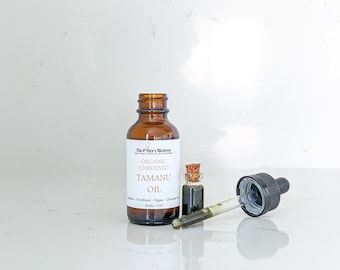 TAMANU OIL | organic, cold pressed, and unrefined | face, hair, and body oil | calming, repairing skincare | vegan | amber glass bottle