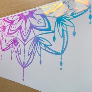 LARGE Half Flower Diamond Mandala Decal for Car Window Hippie Sticker Dainty Lacy Beads & Diamonds Holographic Mandala