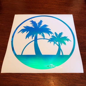 Tropical Beach Vinyl Decal Sunset Sunrise Palm Tree Decal for car window, mirror, tumblers, laptop Sunshine Bumper Sticker Boho Yoga Decal