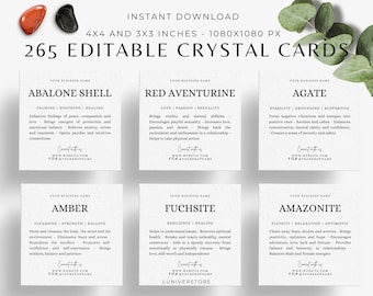 265 Editable Square Crystal Cards, Crystal Healing Deck, Instant Download Crystal Set, Crystal meaning, Printable Crystal, Crystal reference
