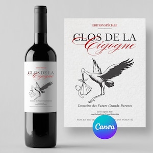Étiquette de vin annonce grossesse – Modèle Canva personnalisable à imprimer – Idée originale pour futur papa, mamie, papy, tonton, tata
