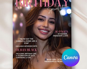 Vogue Style Birthday Magazine Template, 46 Editable Pages in Canva,  Personalized Customizable Birthday Magazine Cover, Bestie Gift