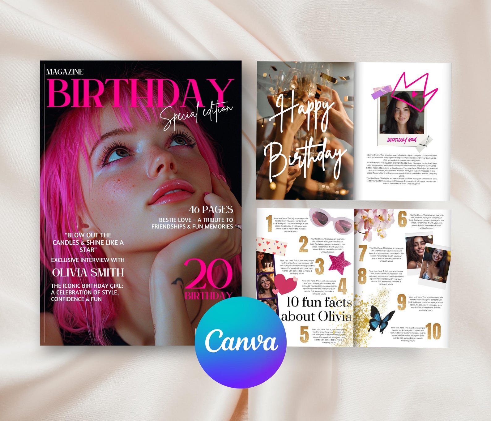 Magazine Card Trendy Editable Birthday Magazine Template Canva, Sister Gift ...
