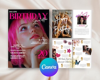 トレンディで編集可能な誕生日雑誌テンプレートCanva、姉妹へのプレゼント、パーソナライズされた誕生日雑誌の表紙、親友へのプレゼント、彼女へのカスタム写真ギフト