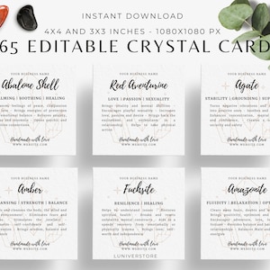 265 Editable Square Crystal Cards, Crystal Meaning Deck, Instant Download Crystal Set, Crystal Infos, Printable Crystal, Crystal reference