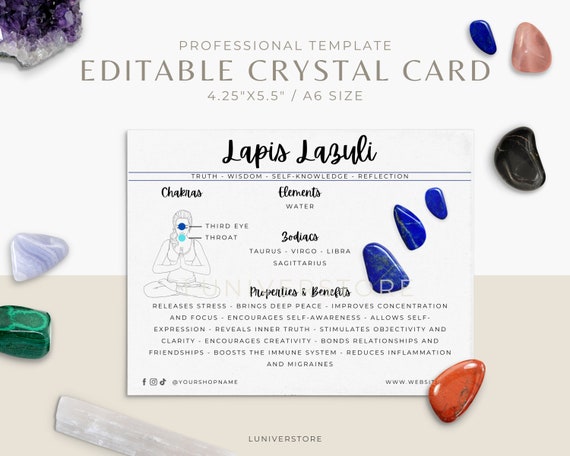 Editable Lapis Lazuli Properties Card Crystal Card Template Etsy