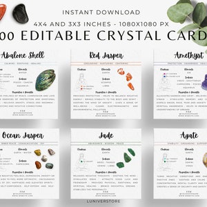 100 Editable Crystal Meaning Cards, Crystal Benefits Card, Gemstone Properties Card, Crystal Properties, Stone Deck Cards PrintableTemplate