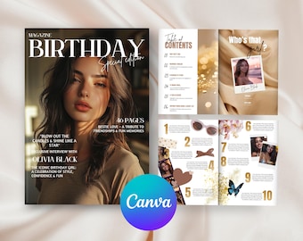 Trendy Birthday Magazine, Editable Template Canva, Sister Gift, Personalized Birthday Magazine Cover, Bestie Gift, Custom Photo Gift For Her