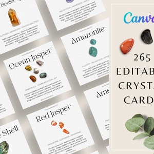 265 Editable Crystal Meaning Cards, Crystal Benefits Card, Gemstone Properties Card, Crystal Properties, Stone Deck Cards PrintableTemplate