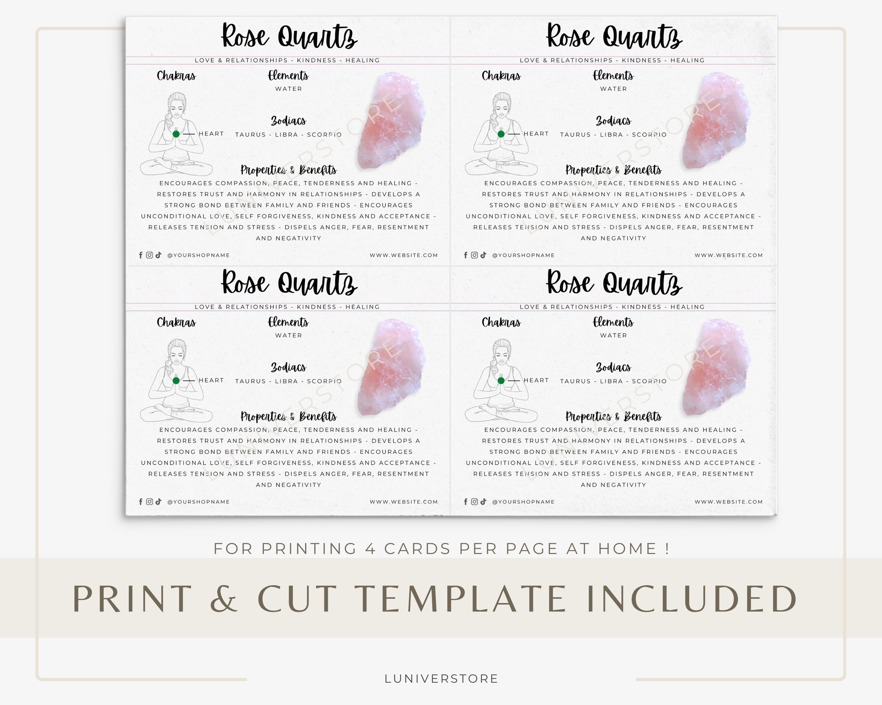 Editable Rose Quartz Meaning Card Rose Quartz Crystal Etsy