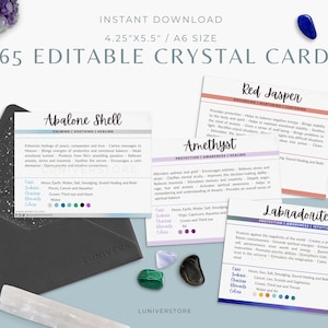 265 Editable Minimalist Crystal Cards, Instant download Crystal Meaning Card, Gemstone Card, Crystal Card Printable, Crystal Card Deck