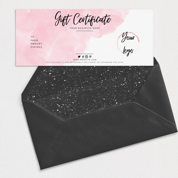 Pink Gift Card Template INSTANT DOWNLOAD Fully Editable Gift Etsy