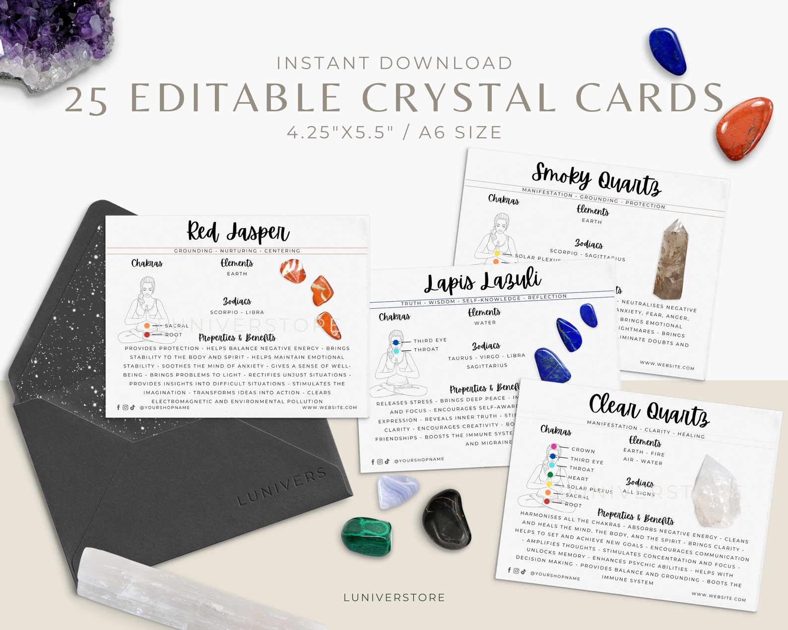 Set of 25 Editable Crystal Cards Instant download Crystal Etsy
