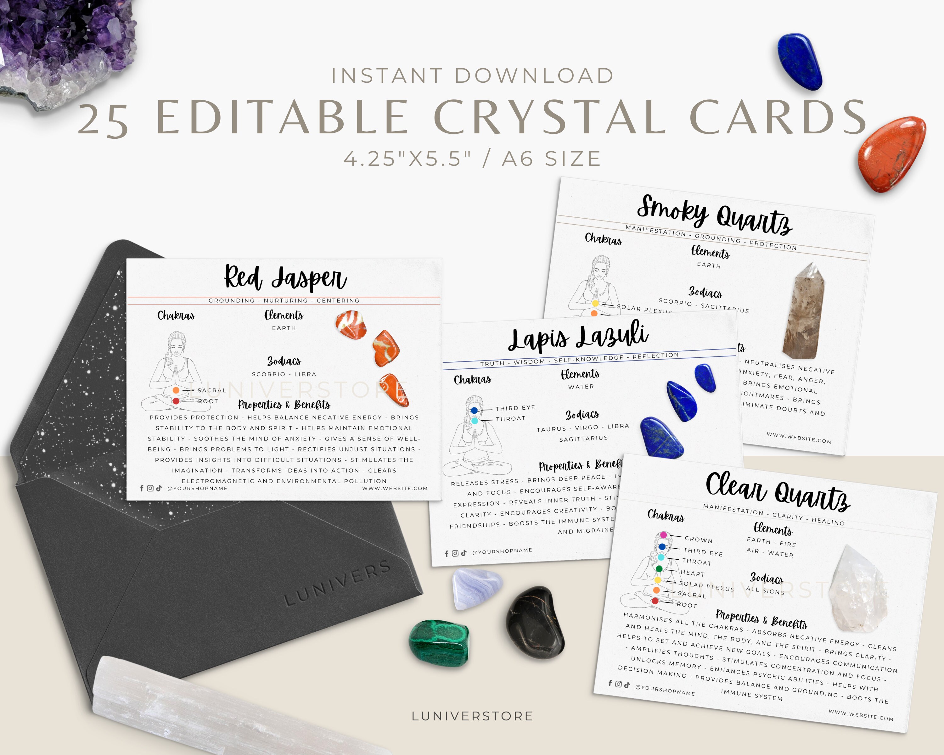 Set of 25 Editable Crystal Cards Instant download Crystal Etsy
