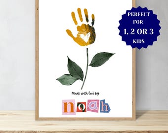 Arte con huellas de manos para San Valentín o el Día de la Madre: manualidad floral DIY para niños, bebés y niños pequeños. Recuerdo imprimible, regalo para mamá, abuela o cumpleaños.