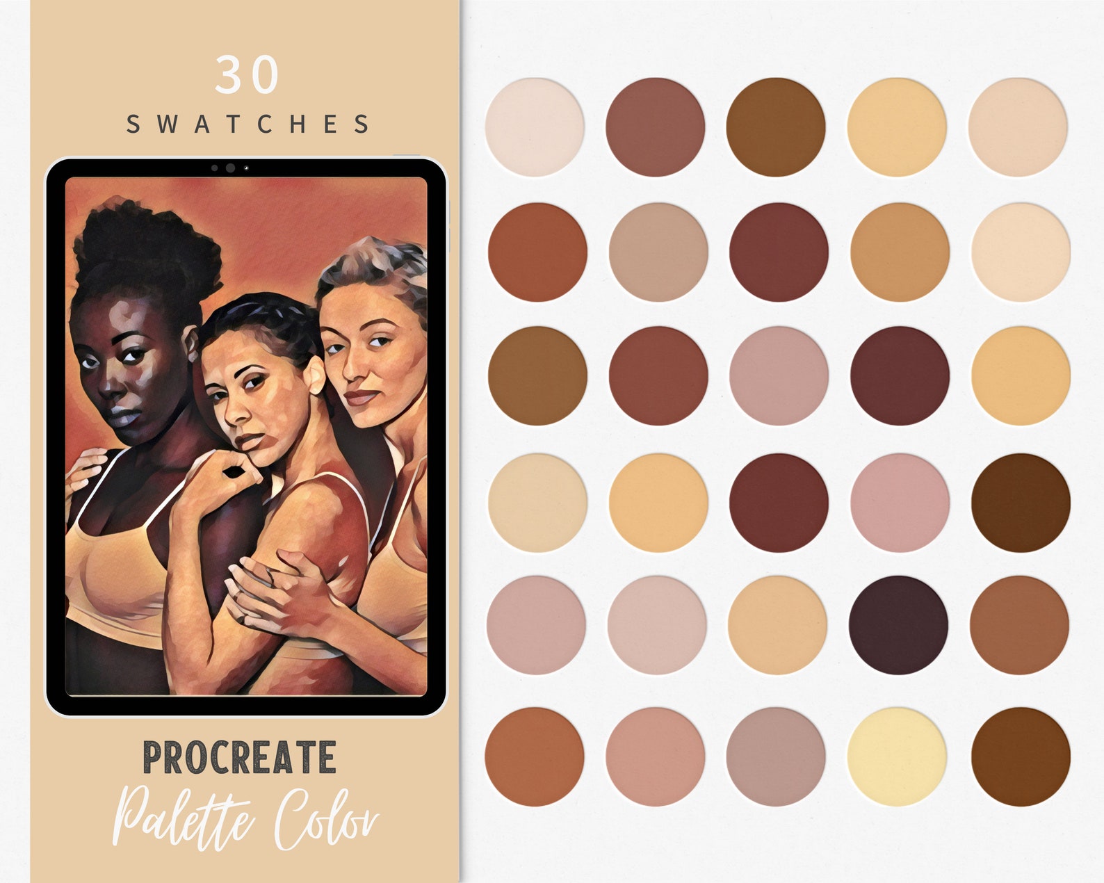 30 Skin Tones Swatches for Procreate Procreate Color Palette | Etsy