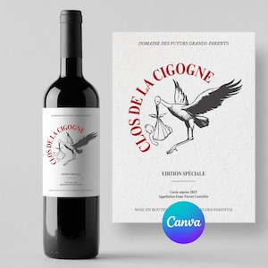 Étiquette de vin annonce grossesse – Modèle Canva personnalisable à imprimer – Idée originale pour futur papa, mamie, papy, tonton, tata