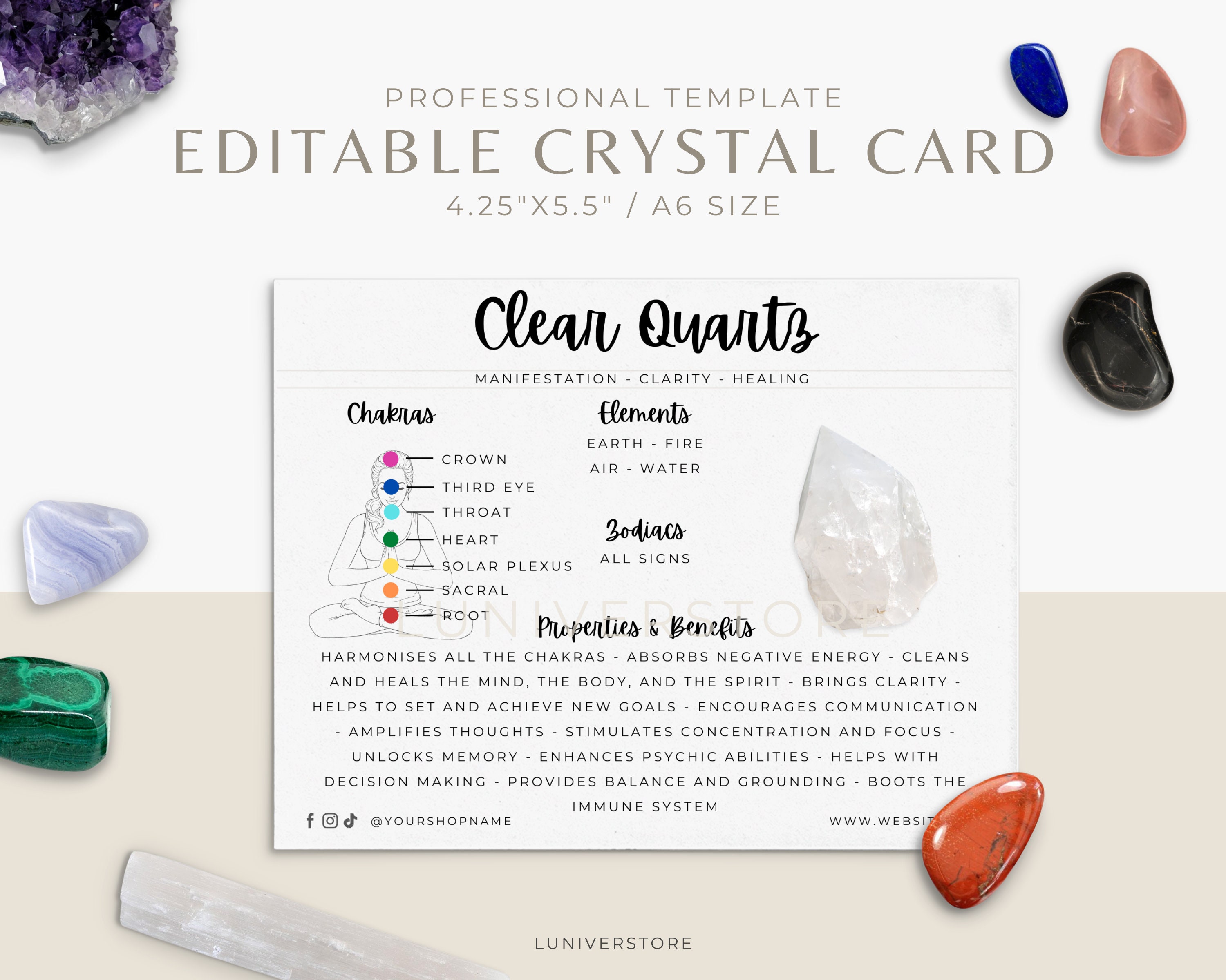 Editable Clear Quartz Informations Card Clear Quartz Crystal Etsy