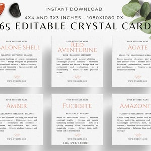 265 Editable Square Crystal Cards, Crystal Meaning Deck, Instant Download Crystal Set, Crystal Infos, Printable Crystal, Crystal reference