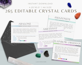 265 Editable Crystal Cards, Crystal Meaning Card Templates, Printable Gemstone Card, Crystal Card Printable, Card Deck