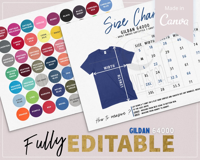 Download Fully Editable Size and Color Chart Gildan 64000 Softstyle ...
