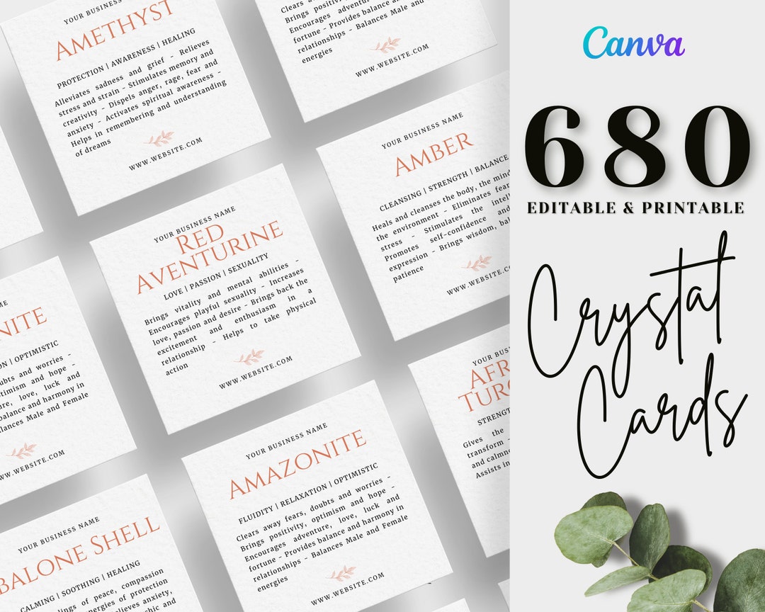 Crystal Message Cards 680 Crystal Meaning Cards, Editable Canva Templates (digital Download ...