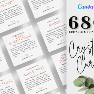 680 tarjetas de información de cristales imprimibles, tarjetas de significado de cristales, tarjetas de piedras preciosas imprimibles, Instagram de cristales, Canva de cristales, descarga de cristales