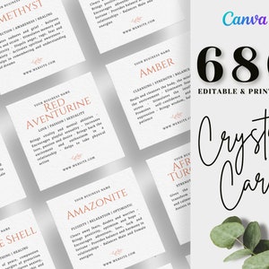 680 Printable Crystal Information Cards, Crystal Meaning Cards, Printable Gemstone Cards, Crystal Instagram, Crystal Canva, Crystal Download