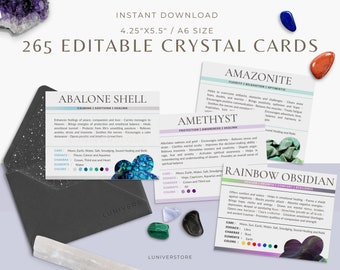 265 Editable Crystal Meaning Cards, Crystal Benefits Card, Gemstone Properties Card, Crystal Properties, Stone Deck Cards PrintableTemplate