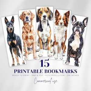 Conjunto de 15 marcadores de página para cães para impressão | Download digital | Download instantâneo